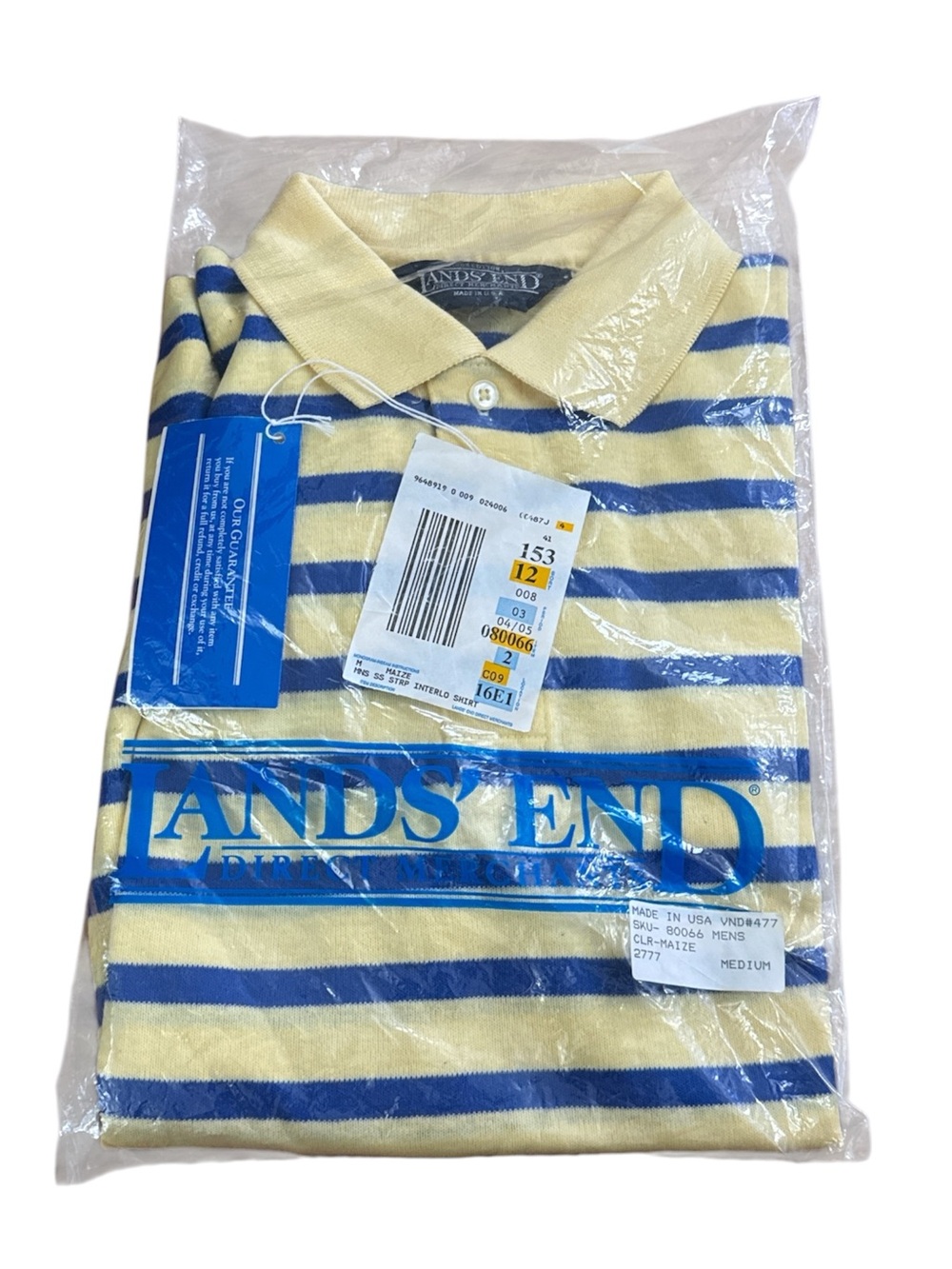 NWT Lands' End Yellow and Blue Striped Polo